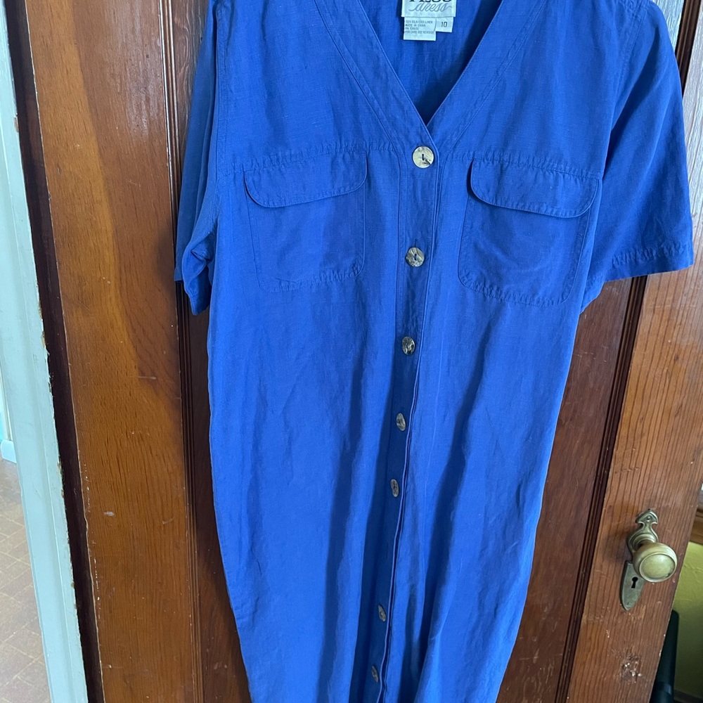 SOLD-Vintage Blue Button-Down Midi Dress